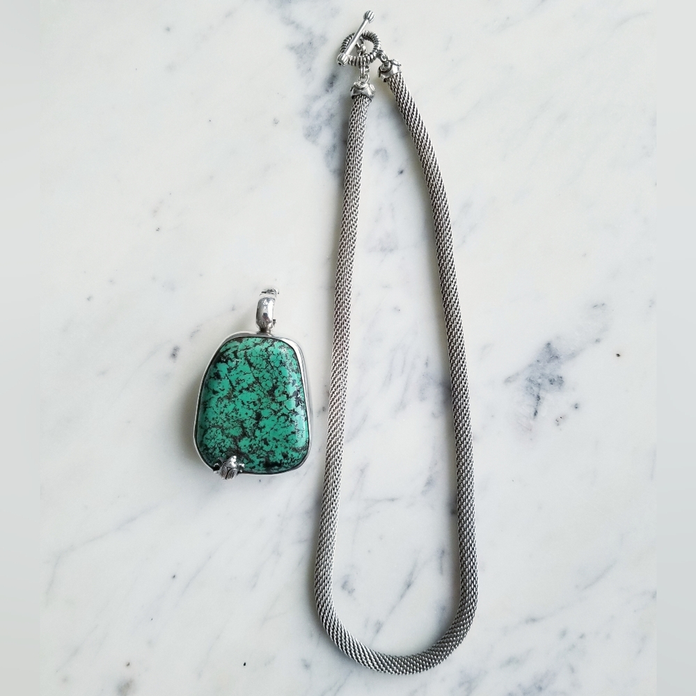 $2195 Stephen Dweck One Of A Kind Turquoise Pendant & Silver Necklace - Picture 4 of 13